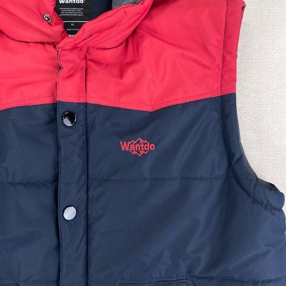 Wantdo‎ Jacket Mens XL Navy Red Retro Hooded Puffer Full Zip Vest - Picture 4 of 9